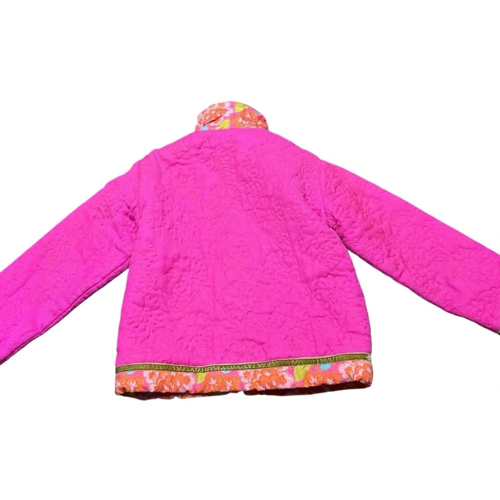 Room seven girls quilted pink jacket size 4 color block floral wool colorful